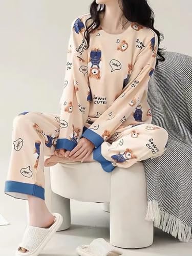 Image of Louis Luxe Womens Korean Night Dress || Full Pyjama Set || Korean Nightsuit || Women Nightwear ||Round Neck Full Sleeve Nightsuit || Loungewear || Everyday Nightdress (ND-02)
