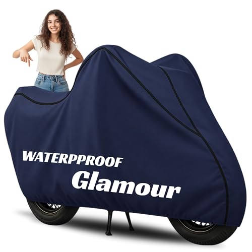 Image of 100% Waterproof Glamour Bike Cover | Polyester Body Cover for Rain & Sun | UV Protection, Dustproof, Scratch Resistant, Windproof, Heat Resistant, Vehicle Specific Fit (Blue)