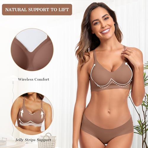 Oeak Womens Push Up Everyday Bras Comfortable Wireless Bralettes V Neck Seamless Bra Smooth Brassiere Wire Free Basic Bras Coffee Xxl thumb #1