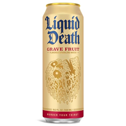 Liquid Death Soda-Flavored Sparkling Water - Grave Fruit (Grapefruit Flavor), Less Sugar*, Huge Flavor, No Caffeine, No Artificial Sweeteners, King Size 19.2 Fl Oz (Pack of 8)
