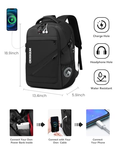 CROSSGEAR Large Travel Backpack Waterproof Laptop Bag Airline Approved Business Office Work Computer Casual Daypacks TSA Lock Anti-Theft Bookbag with USB Port Fit 17.3 inch Laptops for Men Women image 5