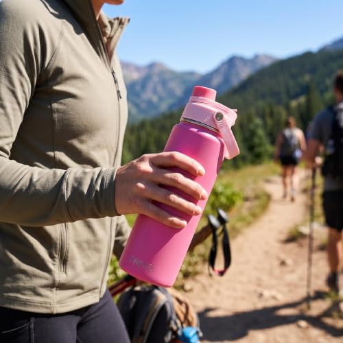 Image of Drinco Stainless Steel Water Bottle Spout Lid Vacuum Insulated Double Wall Water Bottle Wide Mouth Leak Proof Keep Cold Sport Camping Hiking (22oz Blossom Pink)
