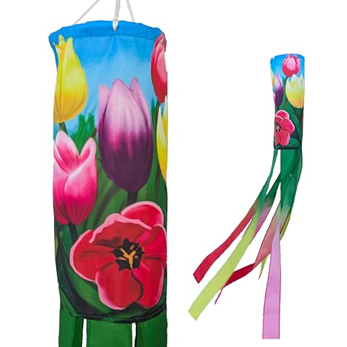 Madrona Brands Spring Tulip Flowers Windsock for Outside 48 Inch | Durable Outdoor Decorative Hanging Wind Sock Flag | Yard, Garden, Patio
