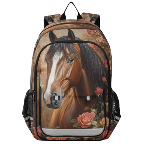 Sac à dos ordinateur portable enfants lycée voyage motif cheval rose