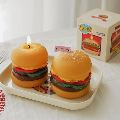 Xshelley 2 Pack Burger Scented Candle,Handmade Creative Novelty Soy Candle,Cute