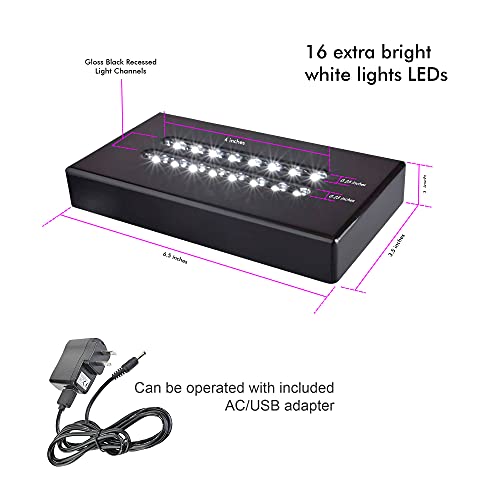 Asente 16 Led Light Pedestal - Rectangular Satin Matte Black White Light Stand Base For 3D Art Glass, Room Decor And Gemstones And Crystals - Ac/Usb Adapter Powered (Black) #TOP1