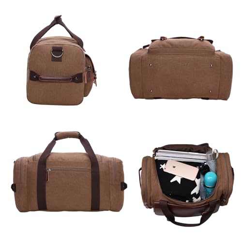 Tote Vintage Canvas Duffle Bag, 35L Stylish Vintage Canvas Travel Duffel Backpack Multifunctional Overnight Weekender Overnight Travel Bag (Coffee)2