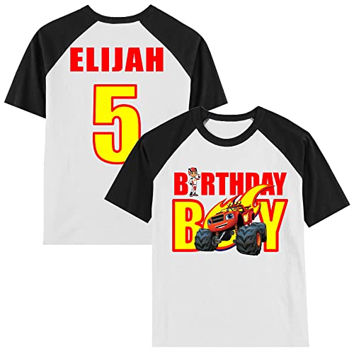 Personalized Blaze Monster Truck Birthday Shirt | Monster Truck | Personalized with Name and Age | Unisex Short Sleeve Raglan T-Shirt