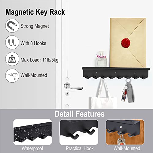 Key-Holder-Wall-Mount-Magnetic-Key-Hooks-and-Mail-Organizer-Tray-with-8-Hooks-Adhesive-Key-Rack-Hanger-for-Entryway-Refrigerator-Black