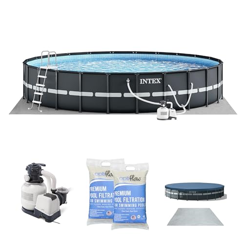 Intex Above Ground Swimming Pool Set, Ultra XTR 24' x 52" Round Frame Bundled with 2 Pack OptiFlow Premium Filter Sand, 50 lb Bags