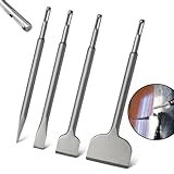 Greywolf SDS Chisel Set, 4 pcs Tile Removal Chisel Bits, Set Includes Pointed, Flat, Scraping, Alloy Steel Tile Spade Chisels for SDS Plus Rotary Hammer Drill Bit Attachment for Hammer, Tile Removal
