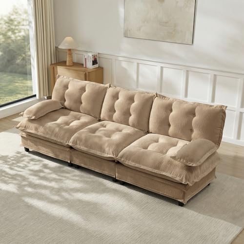 Image of 107 inch Sectional Couches for Living Room, Light Coffee 3 Seater Modern Chenille Deep Seat Sofa Set, Salas para Casa, High Back Cloud Couch Modular Sectional Sets