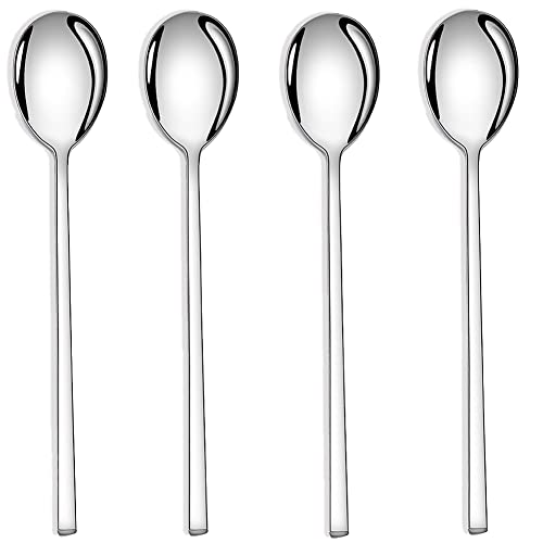 AOOSY Set di 4 cucchiai per zuppa rotonda in acciaio inossidabile, cucchiai da tavola, set di cucchiai coreani da riso da 8,5 pollici con manico lungo per cucina domestica