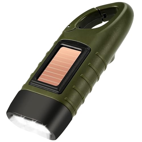 Uadme Torcia Solare Dinamo, LED Torcia Ricaricabile a Manovella, per Campeggio Trekking Caccia Attività all'Aperta, 3 Sorgenti Luminose a LED ad Alta Luminosità, Verde