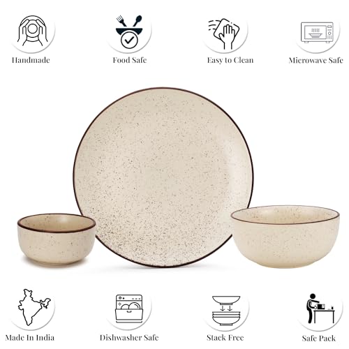 Image of Bodhi House Solid Handcrafted Stoneware Ceramic Dinner Set, Dish Set Serving, Microwave and Dishwasher Safe, Bone-ash Free, Crockery Set for Dining and Gifting (Beg-SPCK, Pack of 20 (6F+12K+2SB))