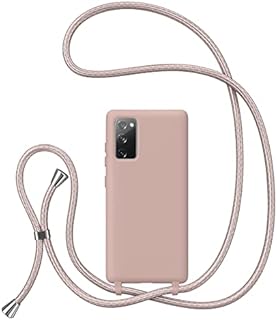 ZTOFERA Crossbody Lanyard Case for Samsung Galaxy S20 FE 4G/5G, Liquid Silicone Protective Phone Case with Strap Adjustable Neck Cord Necklace Soft Cover for Samsung S20 FE, Pink