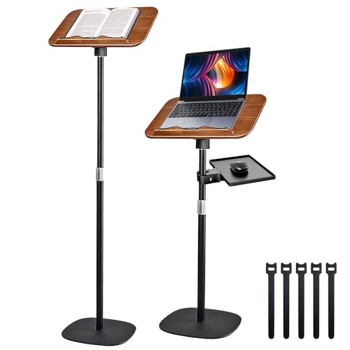 Atril de Suelo para Libros, Soporte para Portátil y Libros de Cocina, Soporte de Madera para Partituras con Bandeja para Ratón, Soportes de Lectura de Suelo Ajustables en Altura de 50 a 170 cm