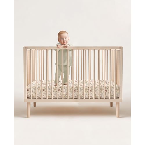 Image of lulumoon Baby Crib Sheets Fitted: Soft Muslin Cotton Sheets for Standard Crib - Mocha Floral for Girls 2Pack