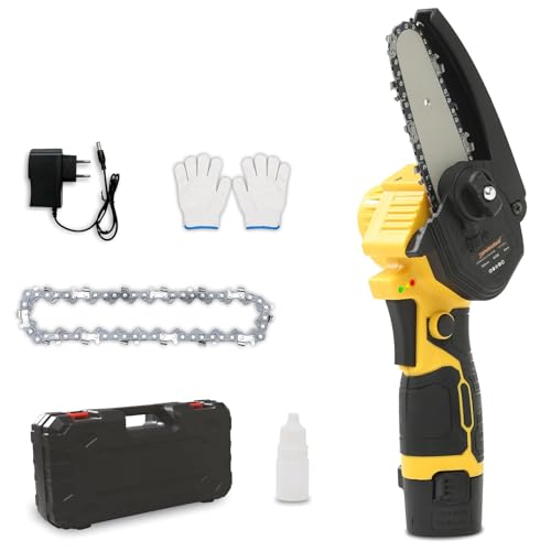 TOMAHAWK® T294A 4 inch/ 10cm Cordless Chainsaw Machine 4-inch | 550W Max Power, 12 Volt - 1.5Ah Rechargeable Battery | Cutting Depth 100mm | Portable Cordless Saw for Gardening, Wood Cutting, Trimming