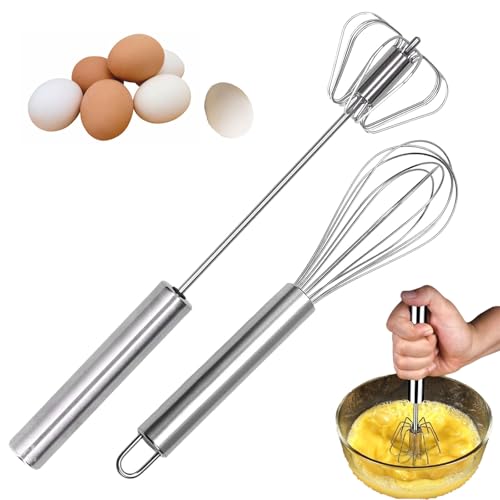 2 Pcs Hand Push Blender Mixer, Egg Whisk, Milk Frother, Balloon Whisk Set - Versatile Mixer Stirrer Tool for Blending Whisking Beating Stirring