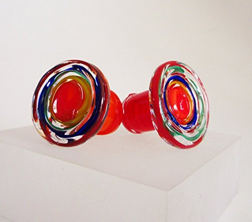 SOLD - 2 Knobs- Handmade Venetian Glass Cabinet Knobs for Furniture, Kitchen and Baths, Primary Colors Red, Yellow, Orange, Blue, Green and Crystal Clear Lampwork Glass
