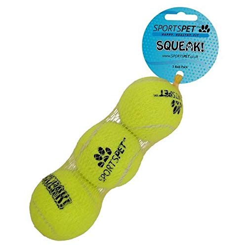 SPORTSPET Tennis Ball Medium 3 Pack with Squeaker Yellow Dog Pet Fun Classic Toy Value Bundle