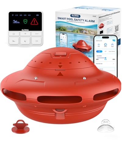 Smart Pool Alarm with App for Inground & Above Ground Pools, Adjustable Sensitivity Water Detection Alarm up to 20x40ft, 85dB+ Safety Alerts for Kids, Pets & Accidental Entry(Red)