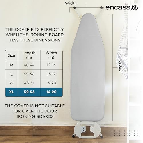 Image of Encasa Homes Replacement Ironing Board Cover & Foam Pad, Heat Reflective 'Metallic Silver Silicone', Drawstring Tightening (Fits Standard X-Large Boards of 57 inchx22 inch) Scorch & Stain Resistant