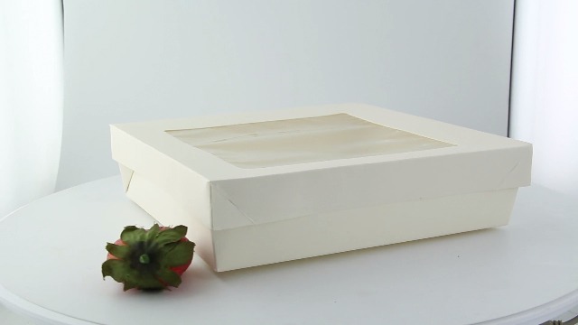 Image of PacknWood 210KRAYWH195 - White Box with Window - White Square Paper 2-Piece Box with Window Lid - white bakery box with window (60 oz Capacity) - (7.1 inch x 7.1 inch x 2 inch) (200 per case)