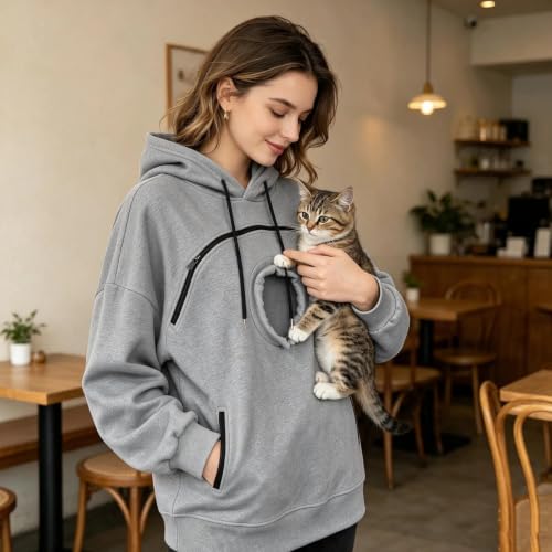 Pet Pouch Hoodie for Women Oversized Pet Carrier Hoodies with Zip Pet Pouch - image 3