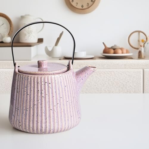 Image of Yundu Ceramic Teapots for Tea, 1000ml /33.8oz Tea Pot with Infusers for Loose Tea, Striped Tea Pot with Removable Tea Infuser - Reactive Pueple