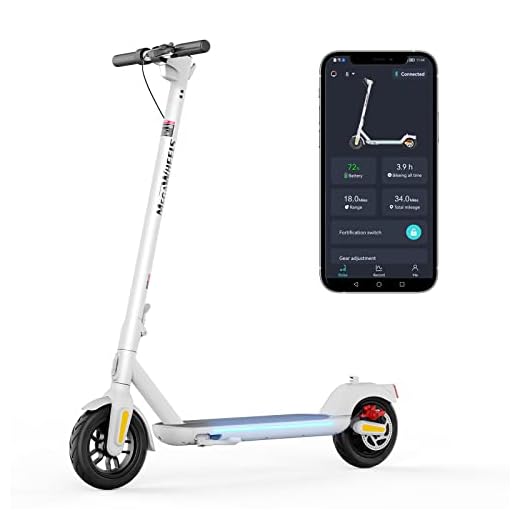 M MEGAWHEELS Scooter Eléctrico, Autonomía 30-35KM, Velocidad Máxima 25KM/H, Neumáticos 9", Motor 350 W, Carga Máxima 120KG, Control App, Plegable y Portátil (Blanco)
