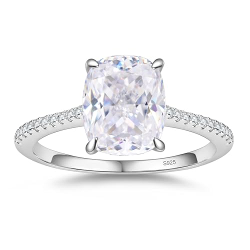 CZ Engagement Rings for Women,Women's Round/Pear/Oval/Cushion/Radiant Cut 925 Sterling Silver Solitaire Wedding Bands Engagement Promise Rings with 18K White Gold Plated 1.5/2/3/4/5CT