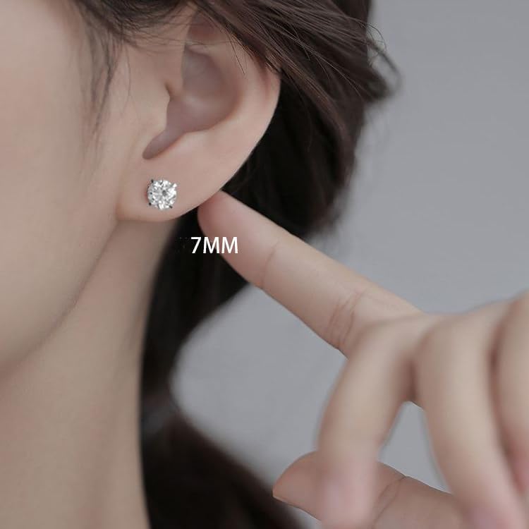 SLUYNZ Sterling Silver Round Simulated Diamond Stud Earrings for Women Teens Round CZ Stud Earrings Set Screw Back Small CZ Ear Stud - Image 2