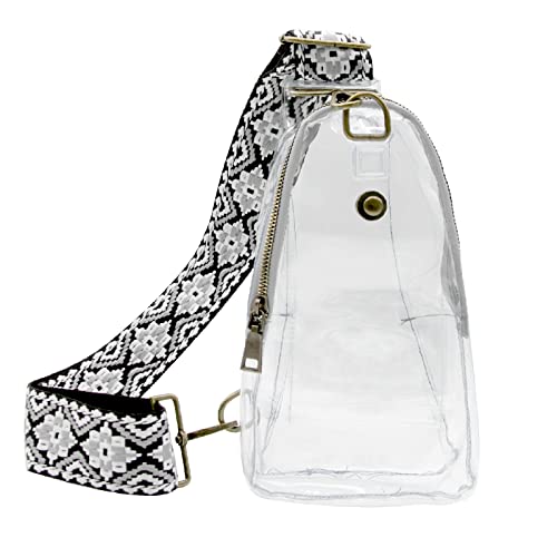 Long Keeper Clear Sling Shoulder Bag Stadium Approved Backpack Women Men Crossbody Chest Bag With Bohemia Adjustable Strap (Grey)