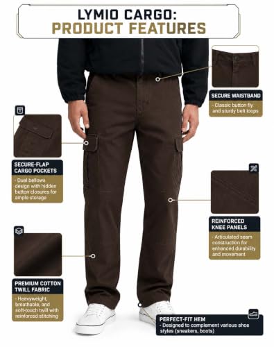 Image of Lymio Men Cargo | Cotton Cargo Pants for Men | Regular Fit High Rise Solid Pants (117-120)