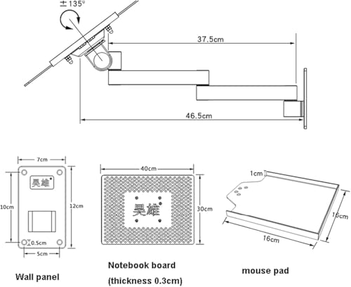 Supporto da parete regolabile per laptop, scrivania pieghevole salvaspazio con vassoio per mouse, per casa, ufficio, cucina e camera da letto, robusta struttura in acciaio