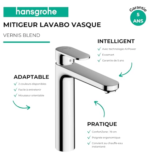 hansgrohe Vernis Blend, Wash Basin Mixer Tap without Drain, Bathroom Tap with Spout Height 190 mm - Image 3
