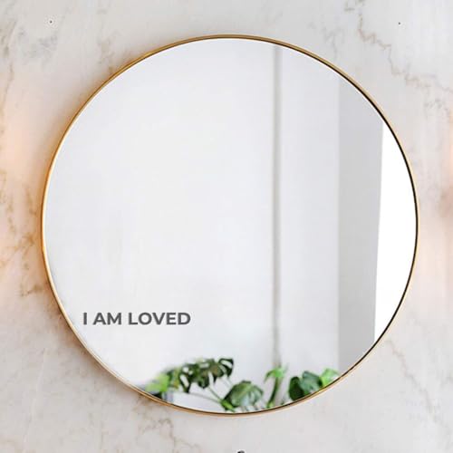 Image of inchI AM LOVED inch Self-Affirmation Mirror Decal, Positive Meditation Vinyl Sticker, Mindfulness Therapy Wall & Mirror Sticker, Safe for Kids & Teens, Inspiring Bathroom Decor for Girls - 2.5*20cm