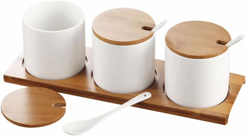 Seasoning jars, 1Set Ceramic Spice Pot Pepper Salt Sugar Bowl Container