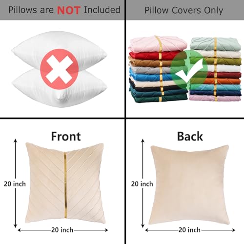 Image of Velvet Throw Pillow Covers 20x20 inch Pack of 2 Gold Decor Cream