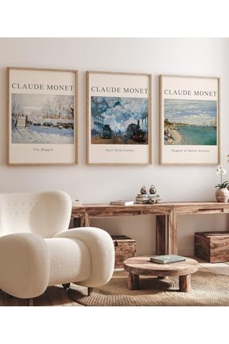 Estetik Duvar Dekor Tasarım Ev Ofis Modern Sanat Claude Monet 3'lü Çerçevesiz Poster Seti 21 X 30 U7