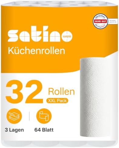Küchenrolle 3-lagig – 32 Rollen – 64 Blatt pro Rolle - Ø: 10,5 cm...