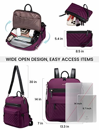 Lovevook Backpack Purse For Women, Fashion Convertible Small Backpack Purse, Designer Ladies Shoulder Bag, Stylish Casual Daypack For Work Travel College Daily, 2Pcs, Purple #TOP3