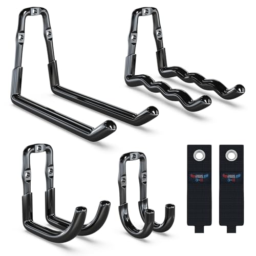 Image of 3-H Garage Hooks, Heavy Duty 6 Pack Wall Mount Storage Organizer