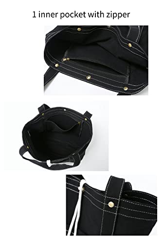 Jeelow 16 Oz Washed Canvas Tote Shoulder Bags Purse Handbag For Men & Women Double Handles (Black Tote) #TOP2