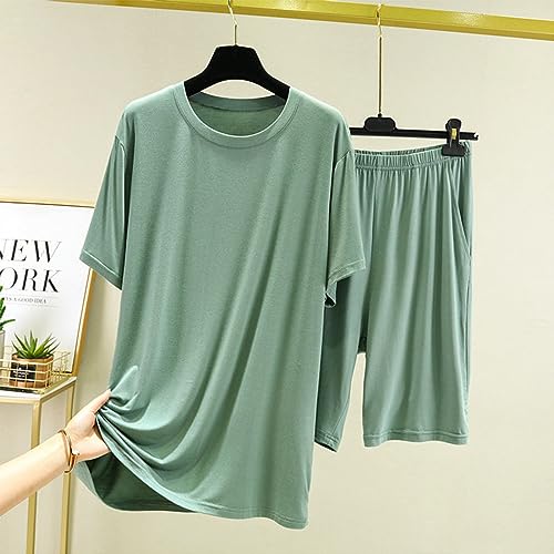 2-Piece Mens Crew Neck Shorts Pajama Sets Summer Short Sleeve Shorts Pjs Set with Henley Top Lounge Set 4XL-6XL2