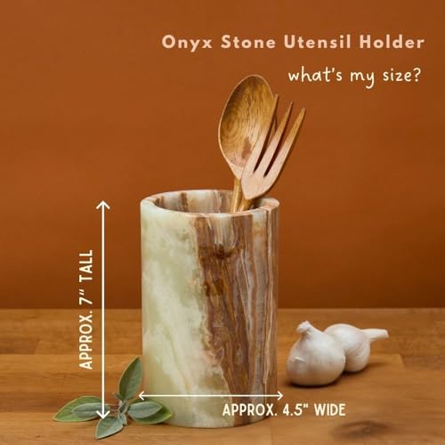 Stone Utensil Holder for Kitchen Countertop, Onyx Marble Stone, 7 Inch Tall by Cook Eat Serve Craft - Image 3