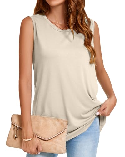 Image of Womens Tank Tops Summer Casual Sleeveless Top Loose Fit Basic Tunic Shirts