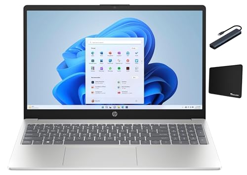HP 15.6'' FHD IPS Touch Laptop, AMD Ryzen 7 7730U Processor, 16GB DDR4 RAM, 512GB SSD, WiFi, Webcam, Windows 11 Home, Copilot AI, Natural Silver with TGY Accessories
